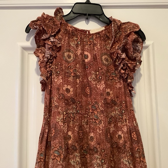 Ulla Johnson Dress Size 2 Burnt Orange Floral Print Short Flutter Sleeves - Picture 2 of 13